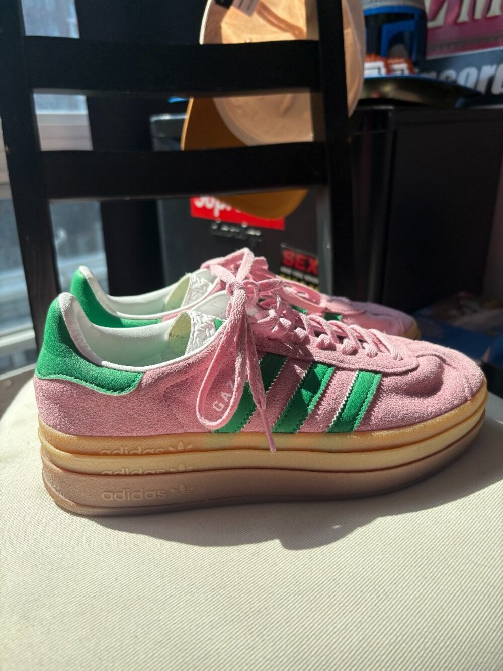womens gazelle bold shoe pink and green